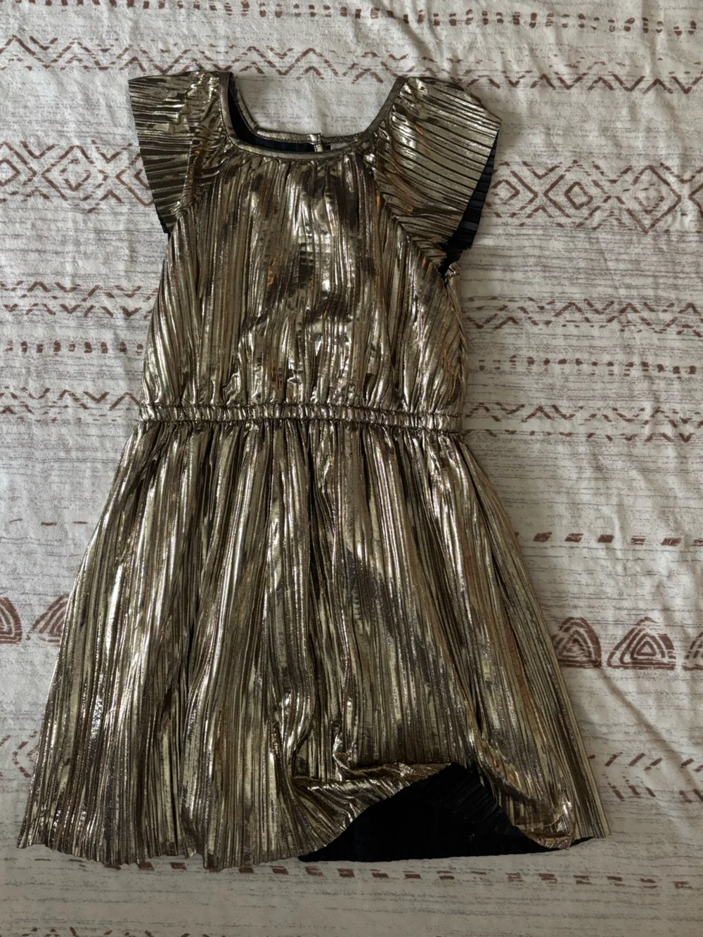 NWOT Carter’s’ Girls Gold Metallic, Lined, Flutter Sleeve Dress